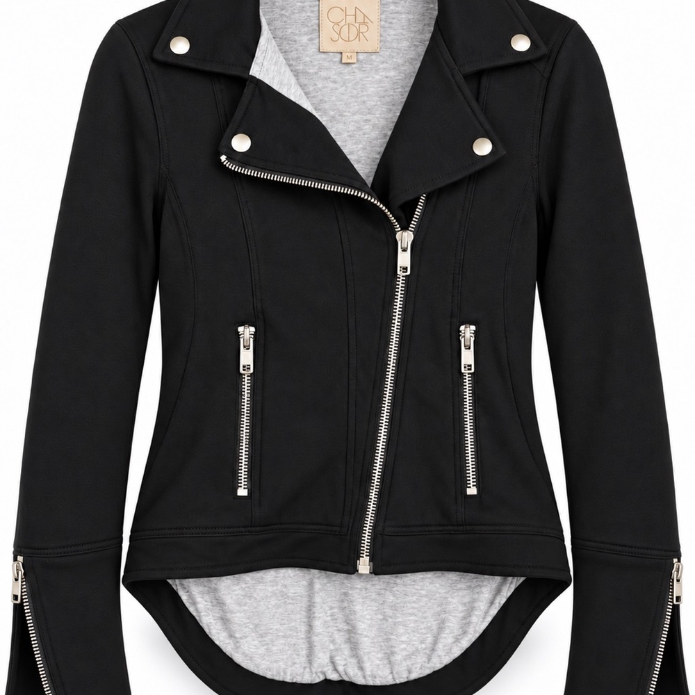 Chaser Black Faux Leather Asymmetrical Moto Jacket